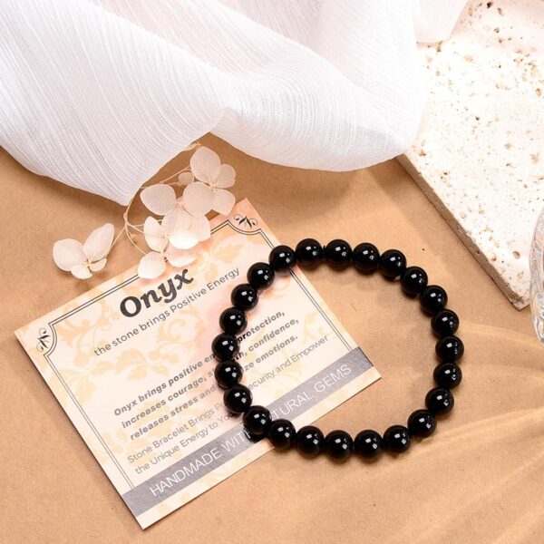 Massive Beads Black Onyx - Stone of Positive Energy - Handmade Yoga Stretch Elastic Bracelet Natural Stone Crystal Healing Power Energy Gifts for Unisex Adult 6mm - Image 3