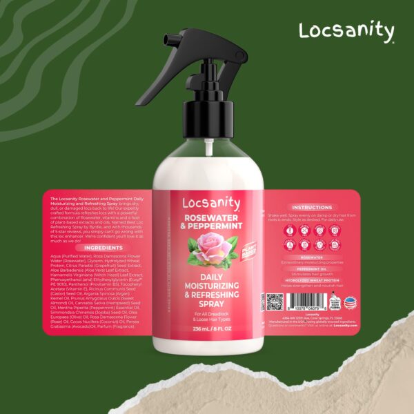 Locsanity Daily Moisturizing Refreshing Spray for Locs, Dreadlocks - Rose Water and Peppermint Hair Scalp Moisturizer, Dreadlock Spray - Natural Loc Care and Maintenance (8oz) - Image 2