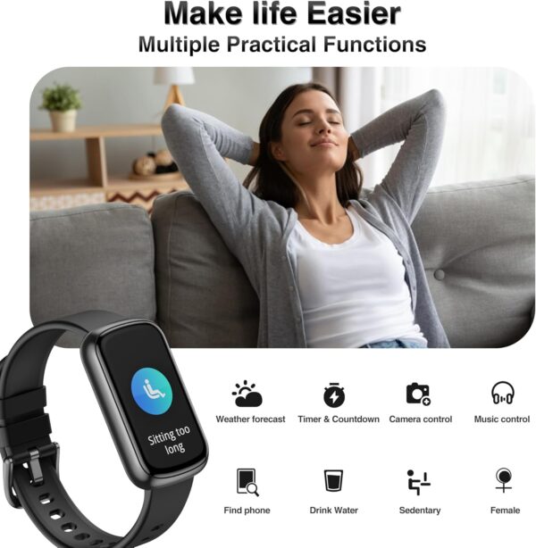 Health Fitness Tracker, Smart Watch with 24/7 Heart Rate Blood Pressure Blood Oxygen Monitor, Sleep Tracker, Calories & Step Tracker, IP68 Waterproof Activity Trackers for Android&iPhone Women Men - Image 4