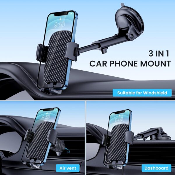 Qifutan Car Phone Holder Mount Phone Mount for Car Windshield Dashboard Air Vent Universal Hands Free Automobile Cell Phone Holder Fit for iPhone Smartphone Carbon Fiber - Image 2