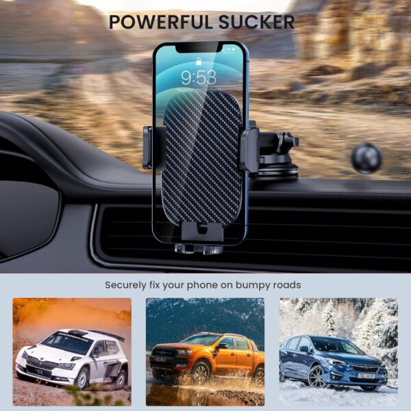 Qifutan Car Phone Holder Mount Phone Mount for Car Windshield Dashboard Air Vent Universal Hands Free Automobile Cell Phone Holder Fit for iPhone Smartphone Carbon Fiber - Image 5