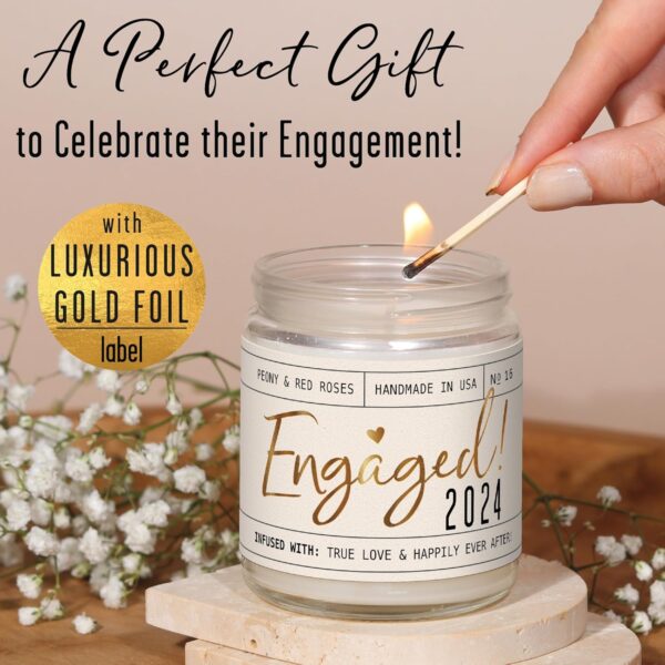 Engagement Gift, Engagement Gifts for Couples -'Engaged 2024' Candle, w/Peony & Rose Wedding Bouquet I Engagement Gifts for Her I Fiance Gifts for Women I Engaged Gifts I 50Hr Burn, USA Made - Image 2