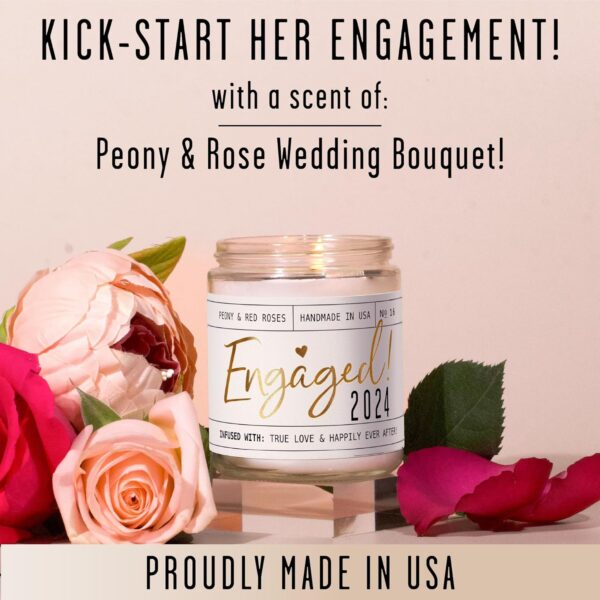 Engagement Gift, Engagement Gifts for Couples -'Engaged 2024' Candle, w/Peony & Rose Wedding Bouquet I Engagement Gifts for Her I Fiance Gifts for Women I Engaged Gifts I 50Hr Burn, USA Made - Image 3