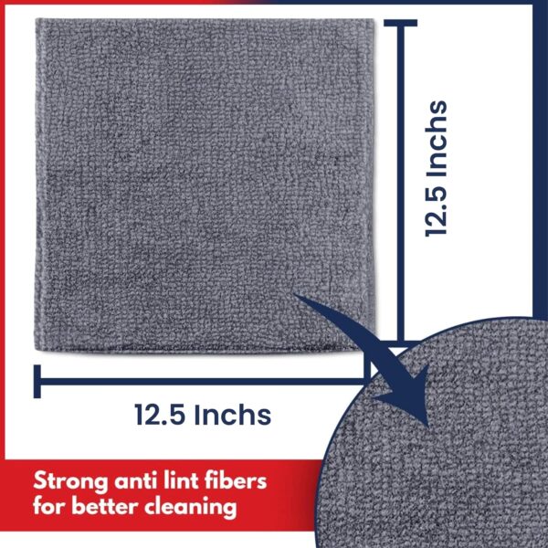 Microfiber Cleaning Cloth Grey - 12 Packs 12.5"x12.5" - High Performance - 1200 Washes, Ultra Absorbent Towels Weave Grime & Liquid for Streak-Free Mirror Shine - Car Washing Cloth - Image 2