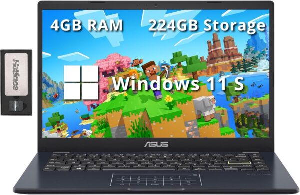 ASUS 14" FHD Laptop, Intel Celeron N4500 Processor, 4GB RAM, 224GB Storage(64GB eMMC+160GB Docking Station Set), Intel Iris Xe Graphics, 720P Camera, Bluetooth, Win 11 S, Quiet Blue