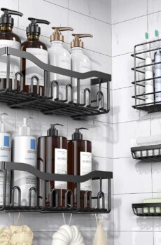 Adhesive Shower Caddy, 5 Pack Rustproof Stainless Steel Bath Organizers With Large Capacity, No Drilling Shelves for Bathroom Storage & Home Decor