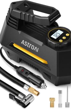 AstroAI Tire Inflator Portable Air Compressor Tire Air Pump for Car Tires - Car Accessories, 12V DC Auto Pump with Digital Pressure Gauge, Emergency LED Light for Bicycle, Balloons, Yellow