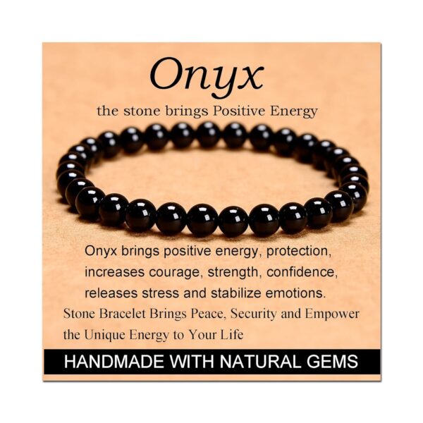 Massive Beads Black Onyx - Stone of Positive Energy - Handmade Yoga Stretch Elastic Bracelet Natural Stone Crystal Healing Power Energy Gifts for Unisex Adult 6mm