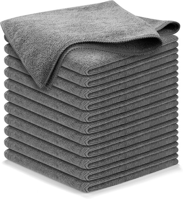 Microfiber Cleaning Cloth Grey - 12 Packs 12.5"x12.5" - High Performance - 1200 Washes, Ultra Absorbent Towels Weave Grime & Liquid for Streak-Free Mirror Shine - Car Washing Cloth