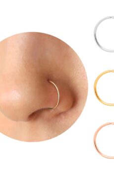 Thin Nose Rings Hoops for Women/Men,Tiny Small Gold Nose Rings 22g for Nose Piercings (1pc - 22 gauge - 7mm,14K Gold Filled)