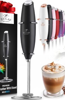 Zulay Kitchen Powerful Milk Frother Wand - Ultra Fast Handheld Drink Mixer - Electric Whisk Foam Maker for Coffee, Lattes, Cappuccino, Frappe, Matcha, Hot Chocolate & Coffee Creamer - Milk Boss Black