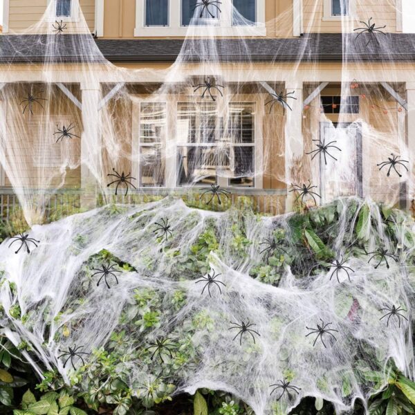 1400 sqft Halloween Spider Webs Decorations with 150 Extra Fake Spiders, Super Stretchy Cobwebs for Halloween Decor Indoor and Outdoor