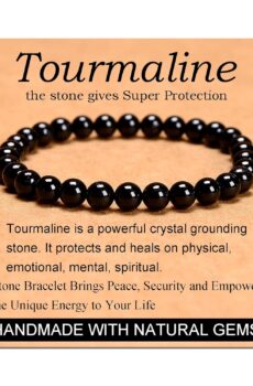 Massive Beads Black Tourmaline - Super Protection - Handmade Yoga Stretch Elastic Bracelet Natural Stone Crystal Healing Power Energy Gifts for Unisex Adult 6mm