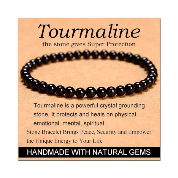 Massive Beads Black Tourmaline - Super Protection - Handmade Yoga Stretch Elastic Bracelet Natural Stone Crystal Healing Power Energy Gifts for Unisex Adult 4mm