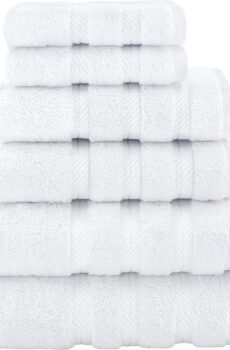 American Soft Linen Luxury 6 Piece Towel Set, 2 Bath Towels 2 Hand Towels 2 Washcloths, 100% Cotton Turkish Towels for Bathroom, White Towel Sets