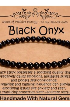 4mm Natural Healing Gemstone Bracelet Handmade Yoga Stretch Elastic Bracelet Stress Relief Crystal Jewelry for Men and Women (4mm, Black Onyx)