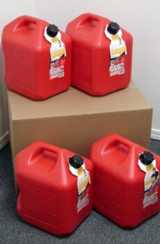 5 Gallon Gas Can, 4 Pack, Spill Proof Fuel Container – New! – Clean! – Boxed!