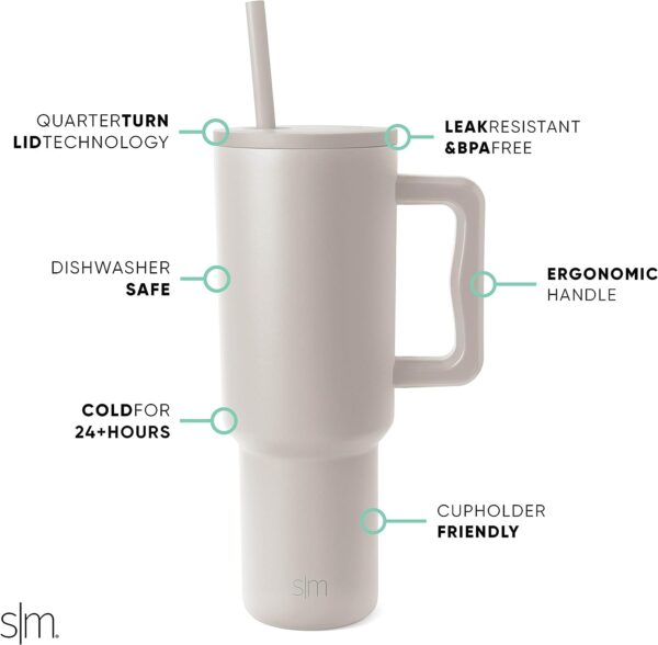 Simple Modern 40 oz Tumbler with Handle and Straw Lid | Insulated Cup Reusable Stainless Steel Water Bottle Travel Mug Cupholder Friendly | Gifts for Women Men Him Her | Trek Collection | Almond Birch - Image 2