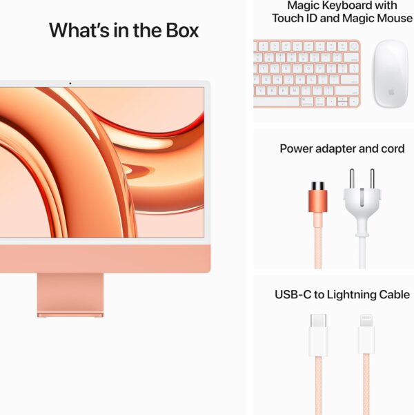 Apple 2023 iMac All-in-One Desktop Computer with M3 chip: 8-core CPU, 10-core GPU, 24-inch Retina Display, 8GB Unified Memory, 256GB SSD Storage, Matching Accessories. Works with iPhone/iPad; Orange - Image 6