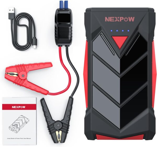 NEXPOW Portable Jump Starter,12V Car Battery Jump Starter Power Pack with USB Quick Charge (Up to 7L Gas or 5.5L Diesel Engine) Battery Booster with Built-in LED Light - Image 6