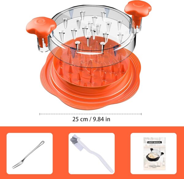 Chicken Shredder Large Chicken Breast Shredder Tool Twist with Brush&Fork, Visible Meat Shredder Machine, Anti-Slip Strip, Ergonomic Handle, BPA Free, Suitable for Pork Beef Chicken(Orange) - Image 8