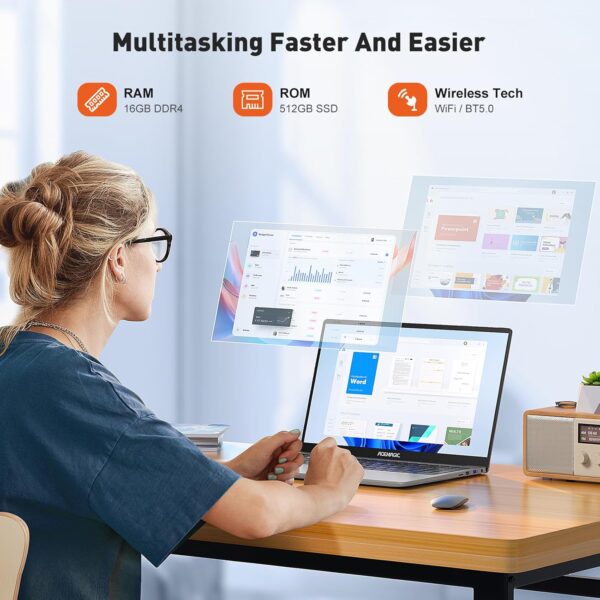 ACEMAGIC Laptop, Windows 11 Laptop Computer,16GB DDR4 512GB SSD, Quad-Core N95 Processor, 15.6" IPS 1080P PC,180° Open Angle,Long Battery Life,Metal Shell,WiFi, BT5.0, USB3.2, Type_C - Image 2
