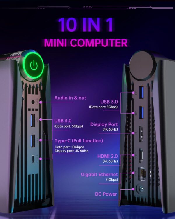 ACEMAGICIAN [Gaming PC] Ryzen Mini PC, AMD Ryzen 7 5800U(up to 4.4Ghz) 16GB DDR4 512GB NVME SSD Mini Desktop Computer, Mini Computers [WiFi6/BT5.2] [4K UHD/RGB Lights/3 Adjustable Mode PC Gaming] - Image 4