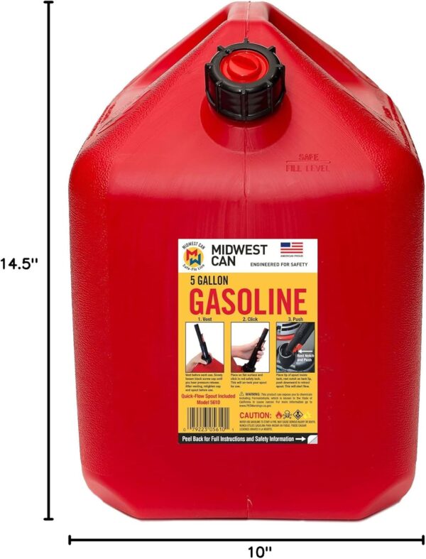 Midwest Can Company 5610 5 Gallon Gas Can Fuel Container Jugs w/Spout (2 Pack) - Image 10