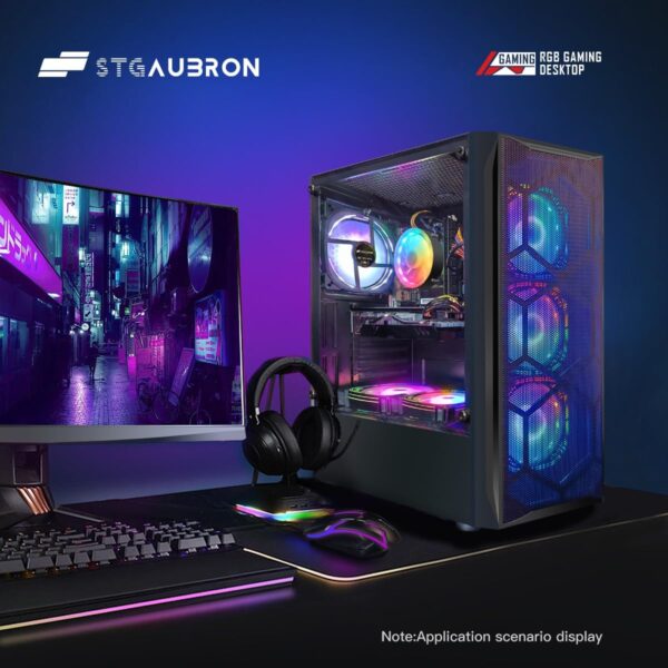 STGAubron Gaming Desktop PC Computer,Intel Core I7 3.4 GHz up to 3.9 GHz,Radeon RX 580 8G GDDR5,16G RAM,512G SSD,WiFi,Bluetooth 5.0,RGB Fanx6,RGB Keyboard&Mouse&Mouse Pad,RGB BT Sound Bar,W10H64 - Image 4