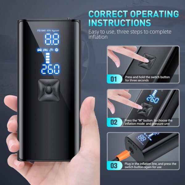 Tire Inflator Portable Air Compressor, 180PSI & 2X Faster Portable Air Pump with Digital Pressure Gauge, 25000mAh Cordless Air Compressor for Car, Bike, Motorcycle, Ball - Image 2