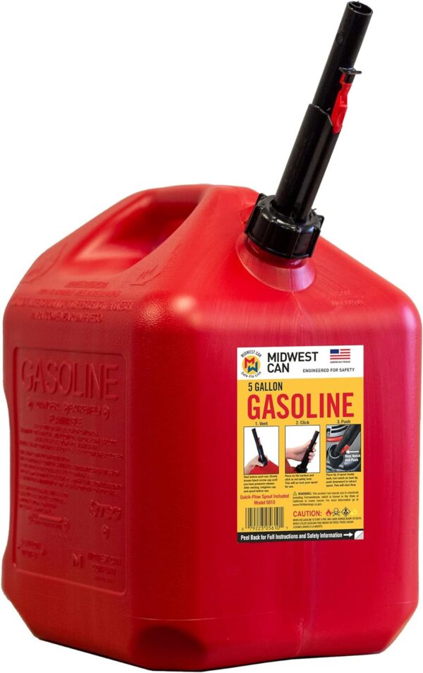 Midwest Can Company 5610 5 Gallon Gas Can Fuel Container Jugs w/Spout (2 Pack) - Image 2