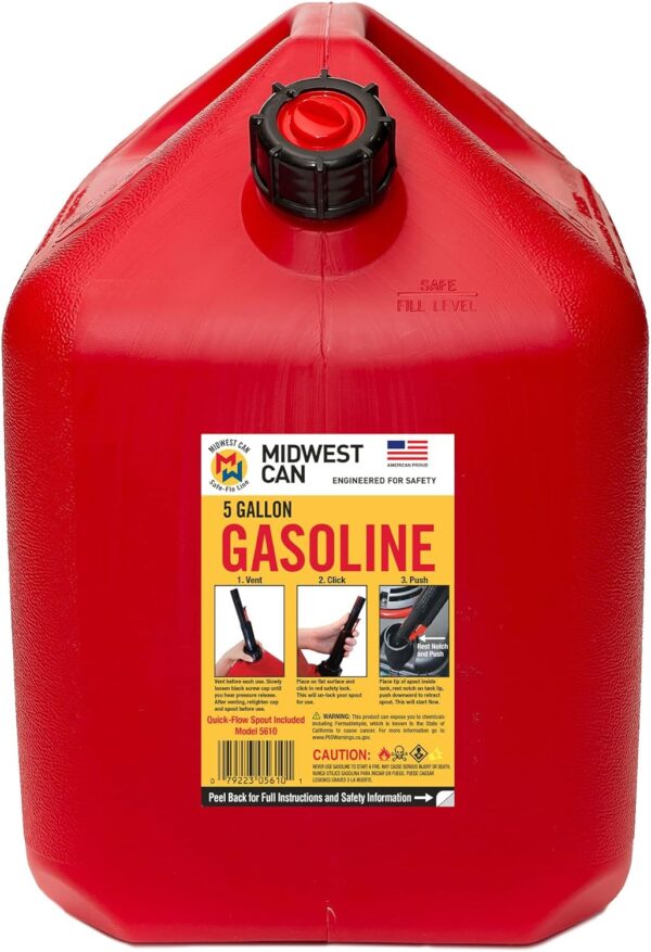 Midwest Can Company 5610 5 Gallon Gas Can Fuel Container Jugs w/Spout (2 Pack) - Image 4