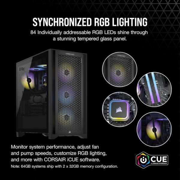 Corsair Vengeance i7500 Series Gaming PC - Liquid Cooled Intel Core i9 14900KF CPU - NVIDIA GeForce RTX 4090 GPU - 64GB Vengeance RGB DDR5 Memory - 2TB M.2 SSD - Black - Image 5