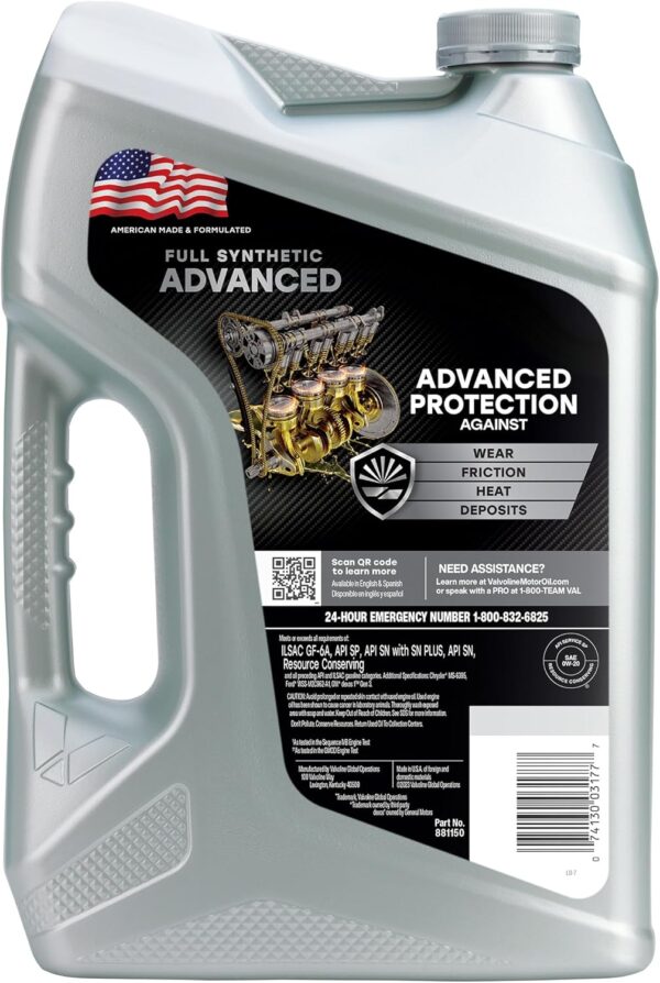 Valvoline Advanced Full Synthetic SAE 0W-20 Motor Oil 5 QT - Image 2