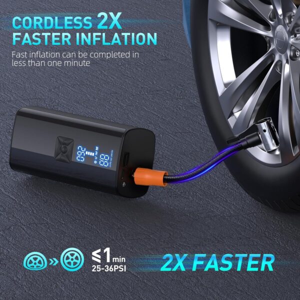 Tire Inflator Portable Air Compressor, 180PSI & 2X Faster Portable Air Pump with Digital Pressure Gauge, 25000mAh Cordless Air Compressor for Car, Bike, Motorcycle, Ball - Image 3
