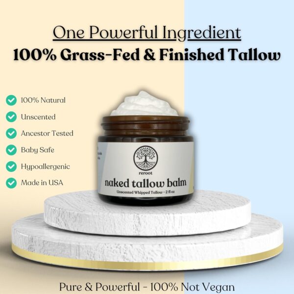 Handmade NAKED TALLOW BALM | 1 Ingredient - 100% Grass Fed Tallow | Whole Body & Face | Whipped & UNSCENTED for Sensititve Dry Skin, Babies, Eczema, Psoriasis, Rosacea (2oz) - Image 4