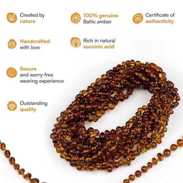 Baltic Amber Necklace (Authentic, Certified) - 12.5 inches - Unisex Jewelry - Cognac (Polished) - Real Amber Beads - Proud to Deliver Genuine Baltic Sea Wonder - Ambar - Image 3