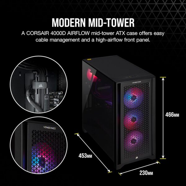 Corsair Vengeance i7500 Series Gaming PC - Liquid Cooled Intel Core i9 14900KF CPU - NVIDIA GeForce RTX 4090 GPU - 64GB Vengeance RGB DDR5 Memory - 2TB M.2 SSD - Black - Image 6