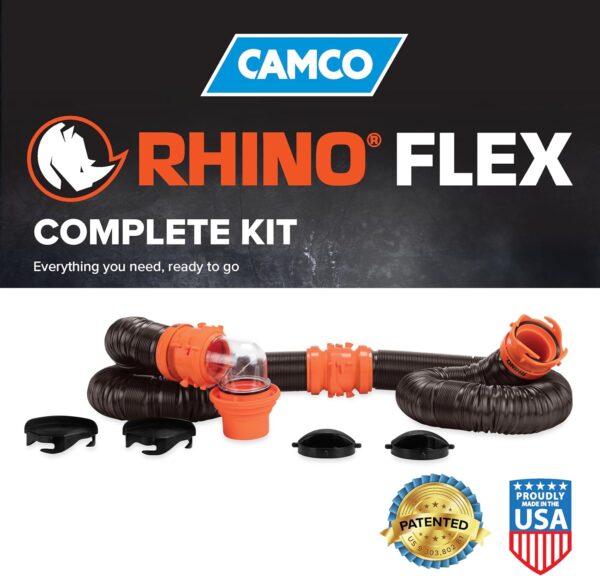 Camco RhinoFLEX 20-Ft Camper/RV Sewer Hose Kit - Features Clear Elbow Fitting w/Removable 4-in-1 Adapter - Connects to 3” Slip or 3”/3.5”/4” NPT Threaded Sewer Connection (39742) - Image 7