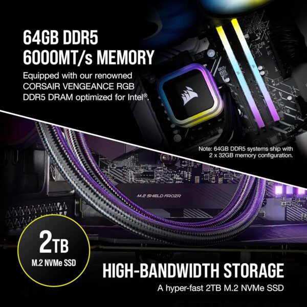 Corsair Vengeance i7500 Series Gaming PC - Liquid Cooled Intel Core i9 14900KF CPU - NVIDIA GeForce RTX 4090 GPU - 64GB Vengeance RGB DDR5 Memory - 2TB M.2 SSD - Black - Image 4