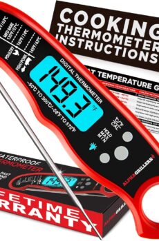 Alpha Grillers Instant Read Meat Thermometer for Cooking Grill and BBQ Griddle - Waterproof w/Backlight & Calibration for Food, Oven, Air Fryer Accessories, Kitchen Essentials, Stocking Stuffer Gifts