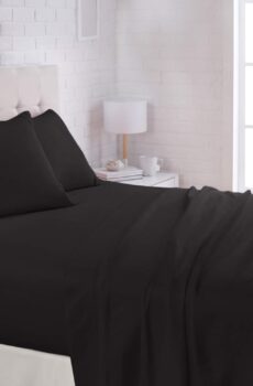 Amazon Basics Lightweight Super Soft Easy Care Microfiber 4-Piece Bed Sheet Set with 14-Inch Deep Pockets, Queen, Black, Solid