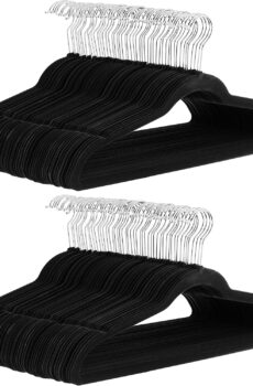 Amazon Basics Slim Velvet, Non-Slip Suit Clothes Hangers, Pack of 100, Black/Silver