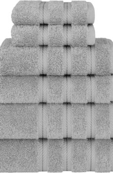 American Soft Linen Luxury 6 Piece Towel Set, 2 Bath Towels 2 Hand Towels 2 Washcloths, 100% Cotton Turkish Towels for Bathroom, Light Grey Towel Sets