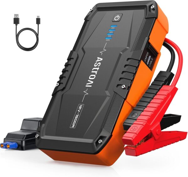 AstroAI S8 Car Battery Jump Starter, 1500A Jump Starter Battery Pack for Up to 6.0L Gas & 3.0L Diesel Engines, 12V Portable Jump Box with 3 Modes Flashlight and Jumper Cable(Orange)