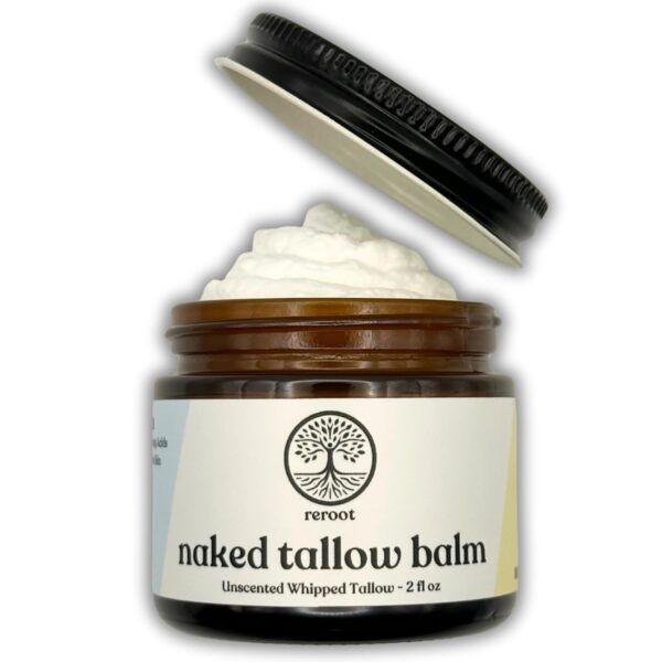 Handmade NAKED TALLOW BALM | 1 Ingredient - 100% Grass Fed Tallow | Whole Body & Face | Whipped & UNSCENTED for Sensititve Dry Skin, Babies, Eczema, Psoriasis, Rosacea (2oz)