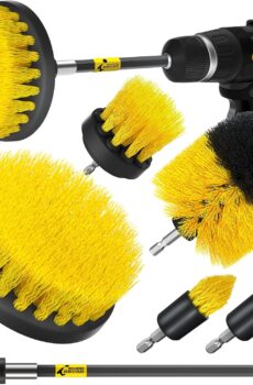 Holikme 6Pack Cleaning Brush Power Scrubber Cleaning Brush Extended Long Attachment Set All Purpose Scrub Brushes Kit for Grout, Floor, Tub, Shower, Tile, Bathroom,Car Cleaning Brush，Yellow