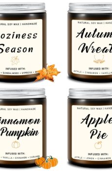 Homsolver Set of 4 Fall Scented Candles, Home Fall Decor, Fall Candles Gifts for Women Men - Apple Pie/Autumn Wreath/Cozy Season/Cinnamon Pumpkin Scented Candles for Autumn Fall