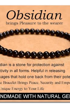 Massive Beads Black Obsidian – Stone of Pleasure – Handmade Yoga Stretch Elastic Bracelet Natural Stone Crystal Healing Power Energy Gifts for Unisex Adult 4mm