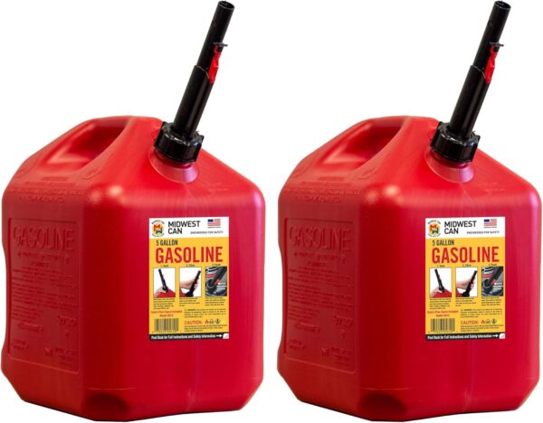 Midwest Can Company 5610 5 Gallon Gas Can Fuel Container Jugs w/Spout (2 Pack)